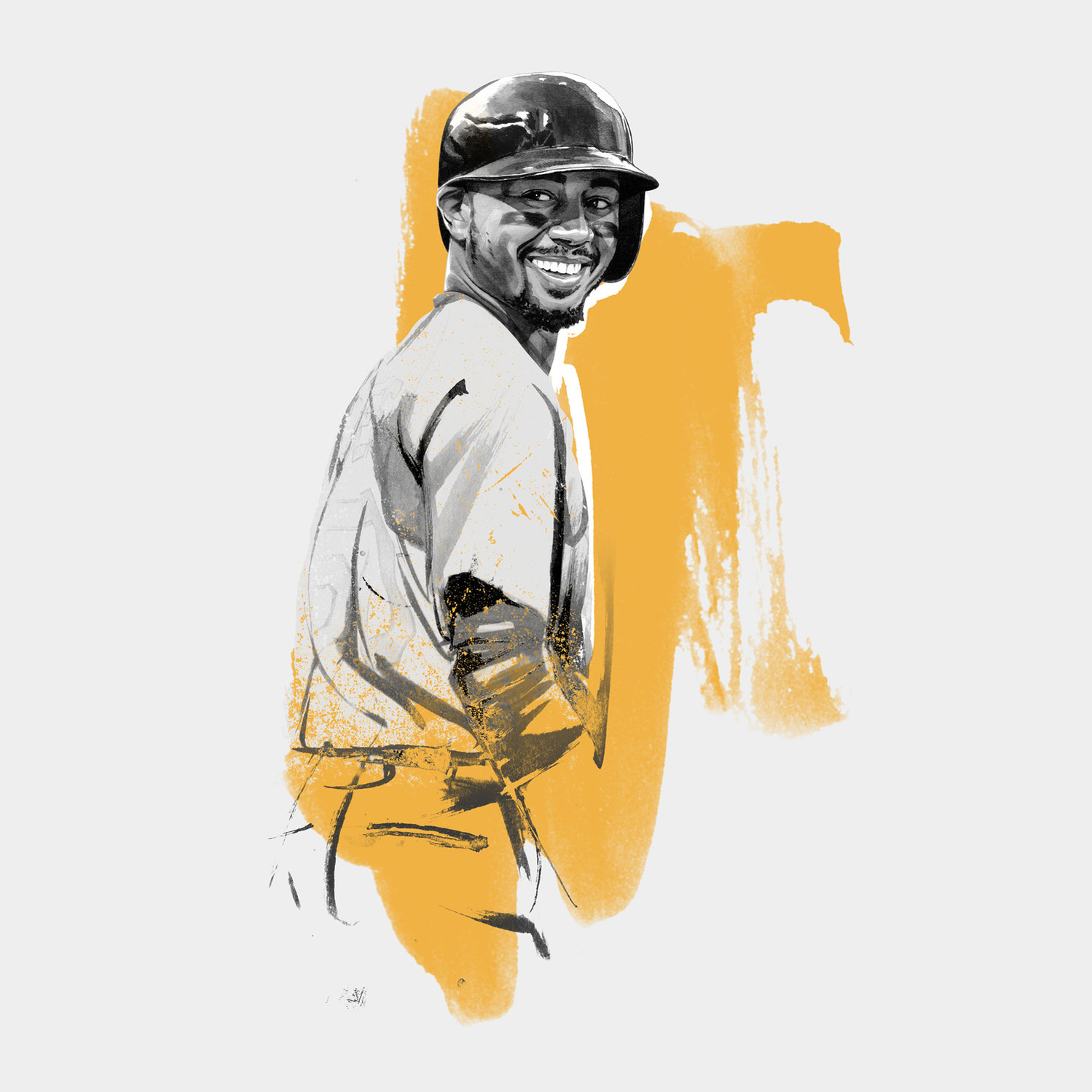 The Dominant 20 for ESPN. Mookie Betts by HelloVon Studio. snowboarding, Sport portrait illustration, contemporary, modern, painting, ink, drawing, dynamic, speed, movement, motion, celebrity, icon, hero, iconic.