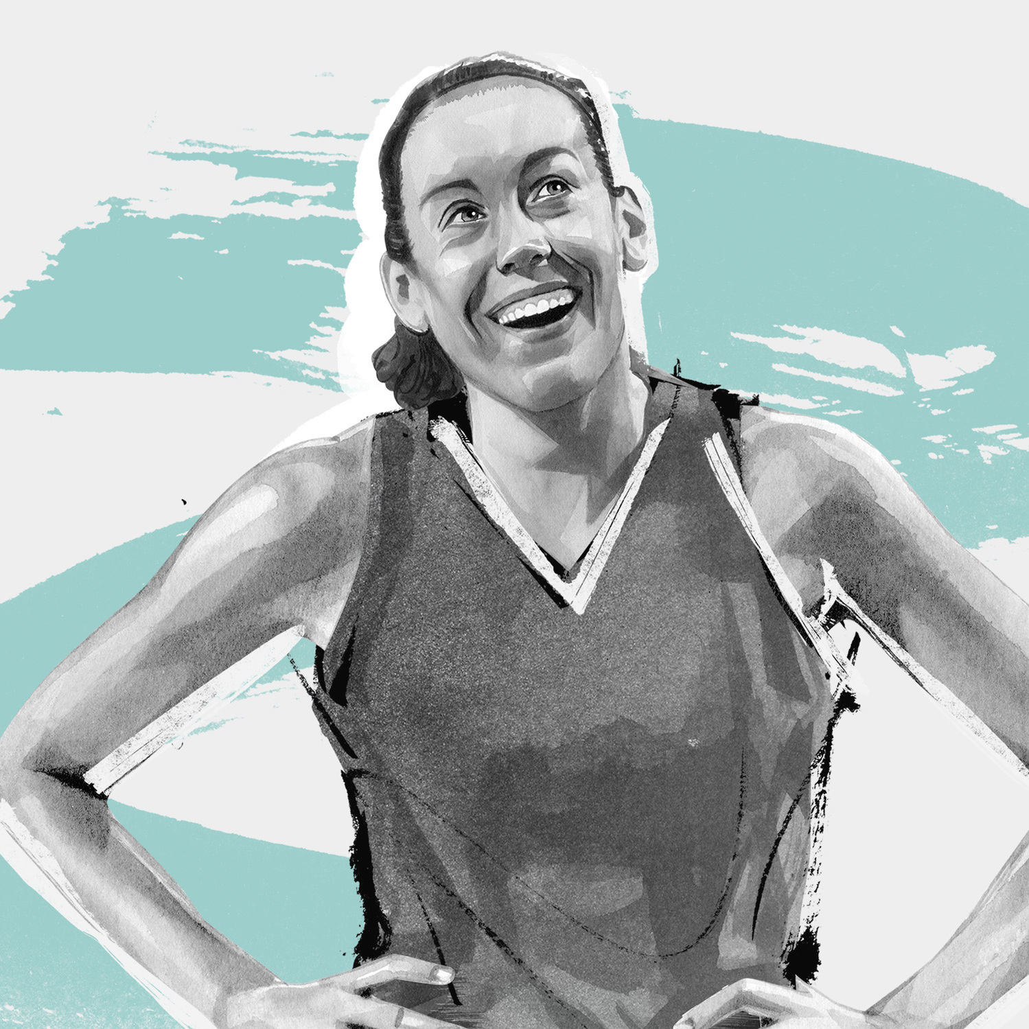 The Dominant 20 for ESPN. Breanna Stewart by HelloVon Studio. snowboarding, Sport portrait illustration, contemporary, modern, painting, ink, drawing, dynamic, speed, movement, motion, celebrity, icon, hero, iconic.