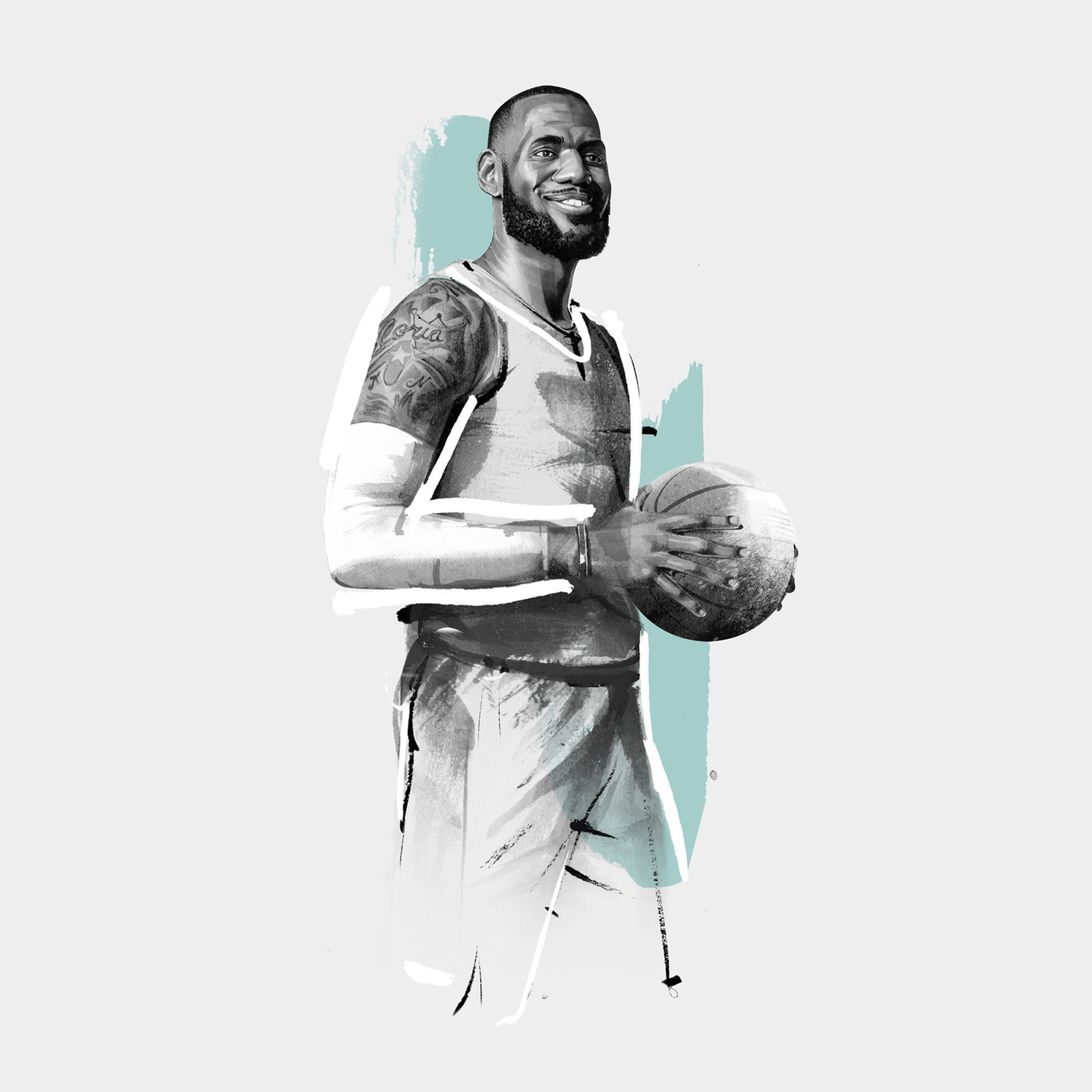 The Dominant 20 for ESPN. LeBron James by HelloVon Studio. Basketball, NBA, Sport portrait illustration, contemporary, modern, painting, ink, drawing, dynamic, speed, movement, motion, celebrity, icon, hero, iconic.