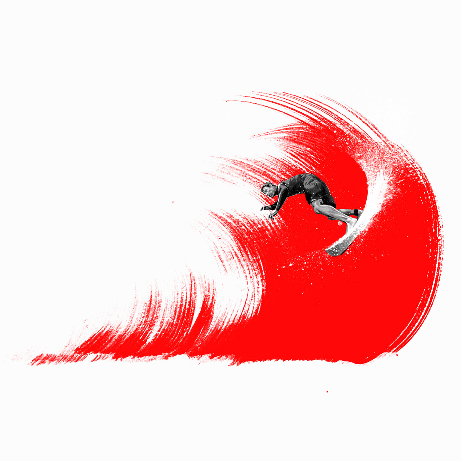 Ian Walsh. Athlete portraits fro Red Bulletin by HelloVon Studio. Surfing, Sport portrait illustration, contemporary, modern, painting, ink, drawing, dynamic, speed, movement, motion, celebrity, icon, hero, iconic.