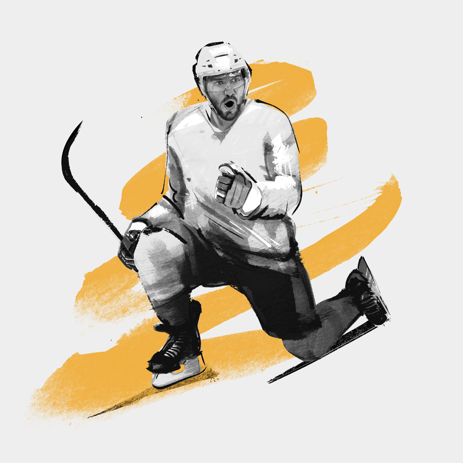 The Dominant 20 for ESPN. Alex Ovechkin by HelloVon Studio. snowboarding, Sport portrait illustration, contemporary, modern, painting, ink, drawing, dynamic, speed, movement, motion, celebrity, icon, hero, iconic.