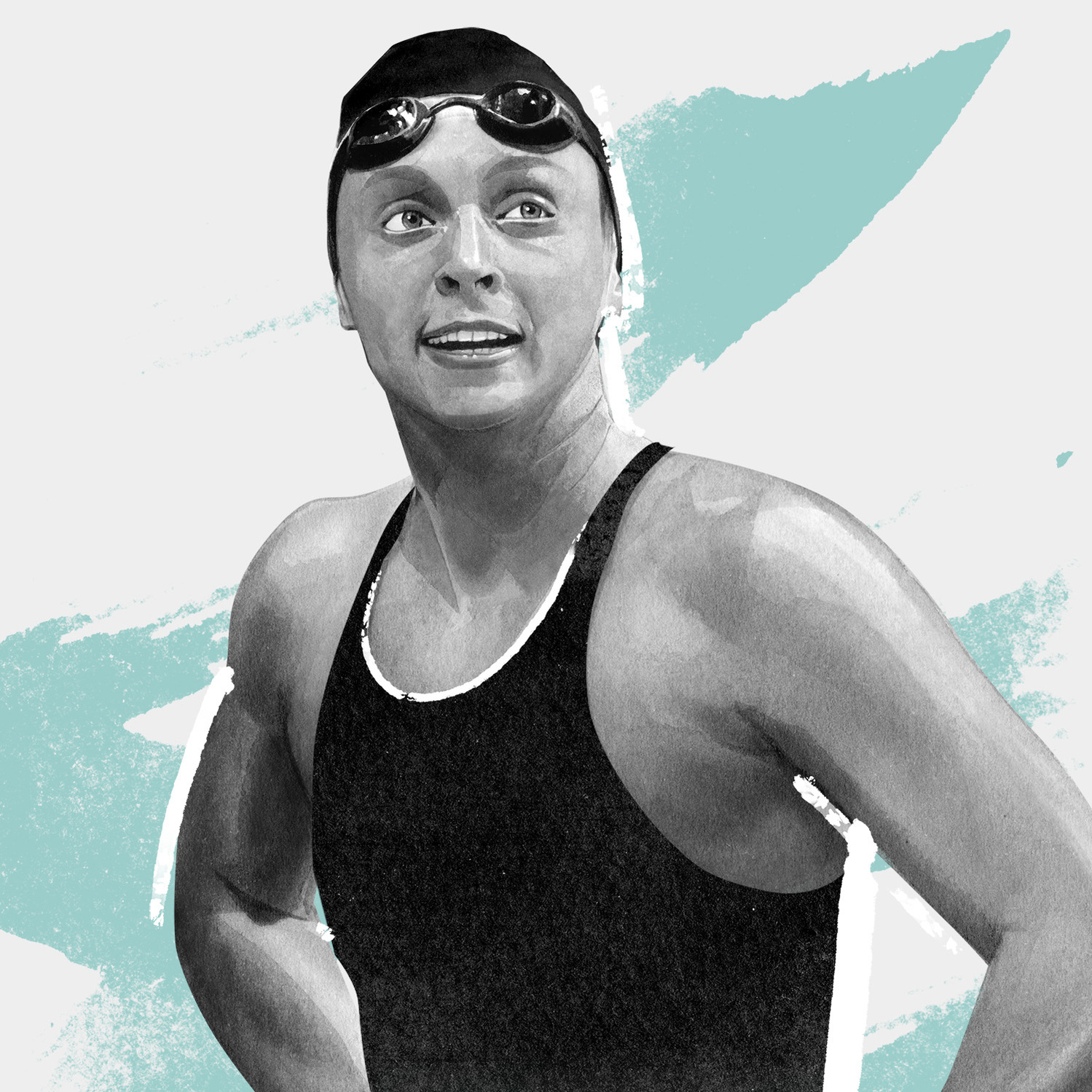 The Dominant 20 for ESPN. KATIE LEDECKY by HelloVon Studio. snowboarding, Sport portrait illustration, contemporary, modern, painting, ink, drawing, dynamic, speed, movement, motion, celebrity, icon, hero, iconic.