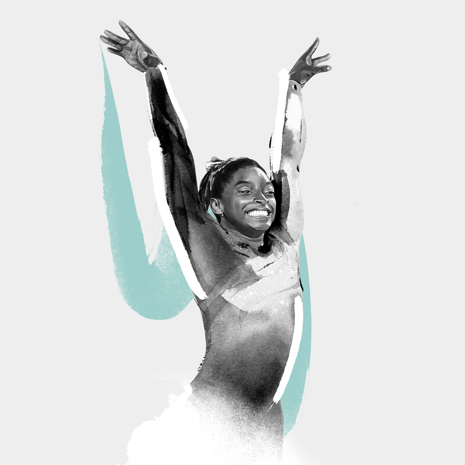 The Dominant 20 for ESPN. Simone Biles by HelloVon Studio. snowboarding, Sport portrait illustration, contemporary, modern, painting, ink, drawing, dynamic, speed, movement, motion, celebrity, icon, hero, iconic.
