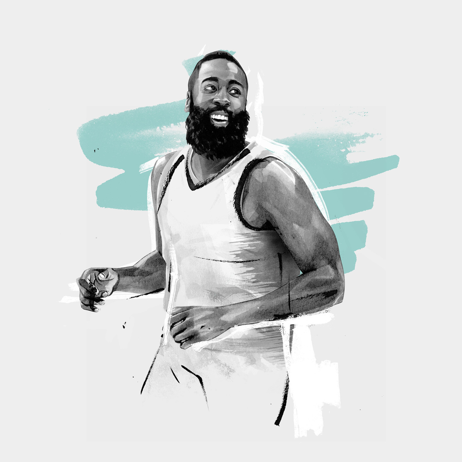 The Dominant 20 for ESPN. James Harden by HelloVon Studio. Basketball, NBA, Sport portrait illustration, contemporary, modern, painting, ink, drawing, dynamic, speed, movement, motion, celebrity, icon, hero, iconic.
