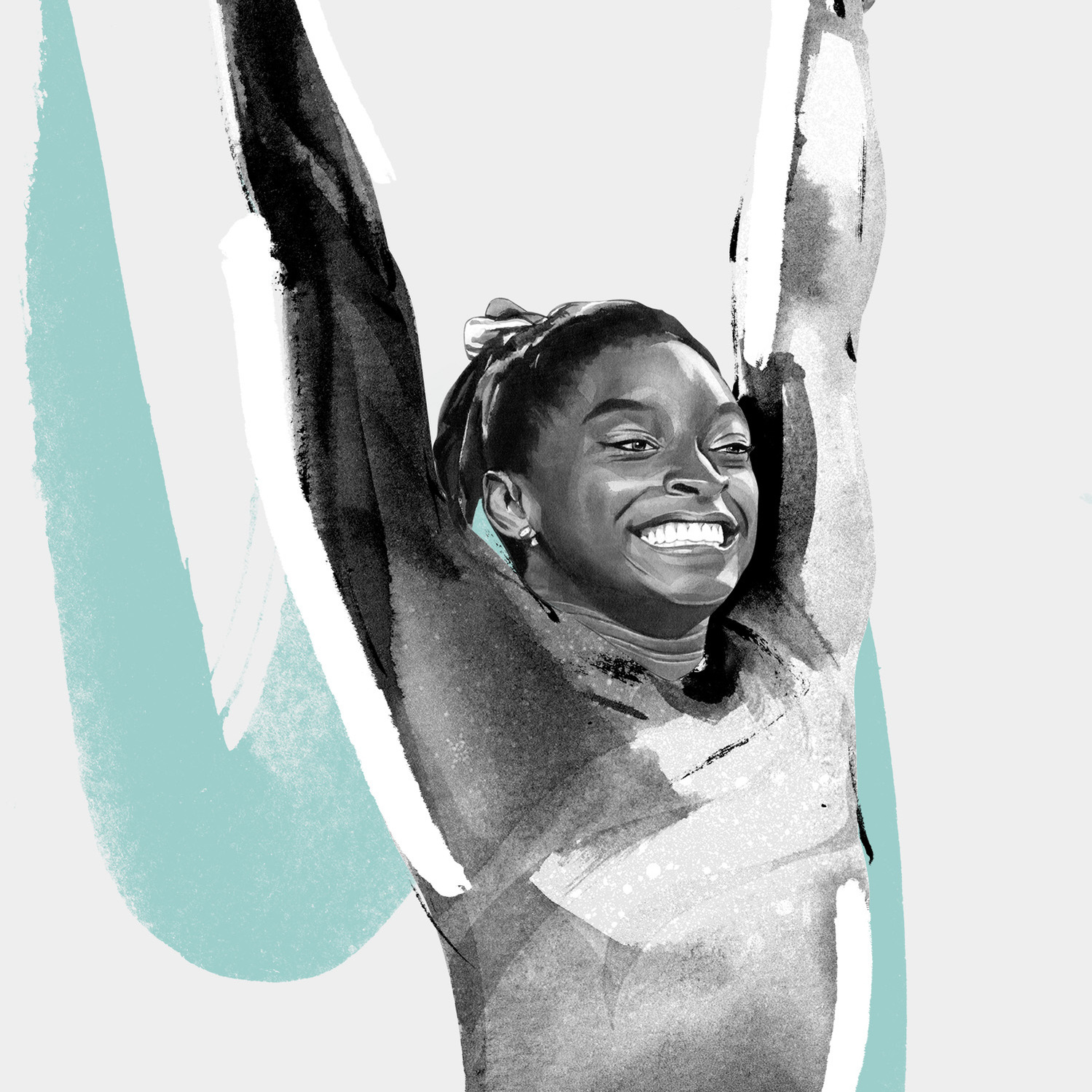 The Dominant 20 for ESPN. Simone Biles by HelloVon Studio. snowboarding, Sport portrait illustration, contemporary, modern, painting, ink, drawing, dynamic, speed, movement, motion, celebrity, icon, hero, iconic.