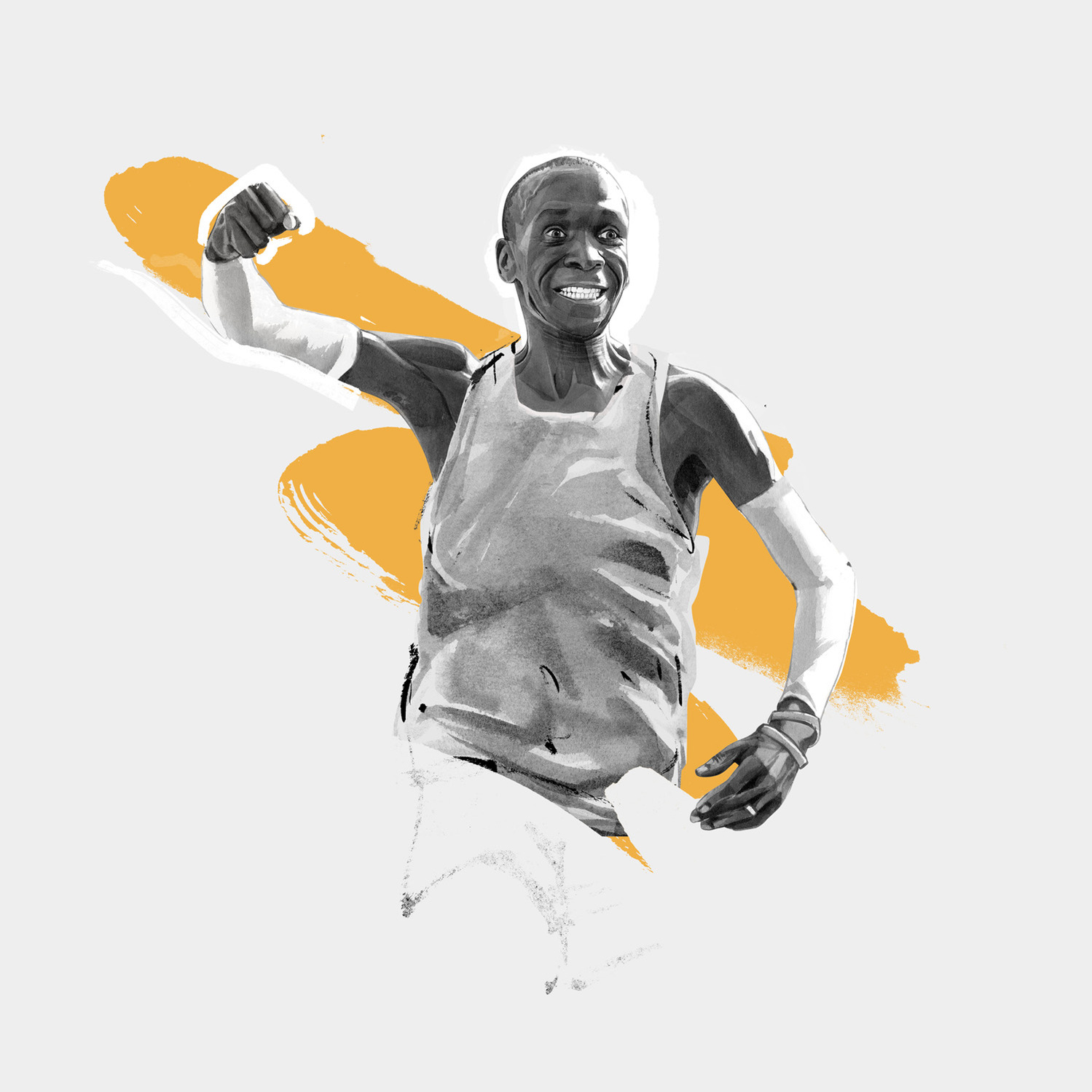The Dominant 20 for ESPN. ELIUD KIPCHOGE by HelloVon Studio. snowboarding, Sport portrait illustration, contemporary, modern, painting, ink, drawing, dynamic, speed, movement, motion, celebrity, icon, hero, iconic.