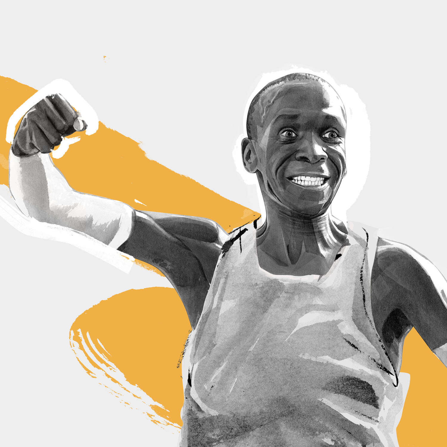The Dominant 20 for ESPN. ELIUD KIPCHOGE by HelloVon Studio. snowboarding, Sport portrait illustration, contemporary, modern, painting, ink, drawing, dynamic, speed, movement, motion, celebrity, icon, hero, iconic.