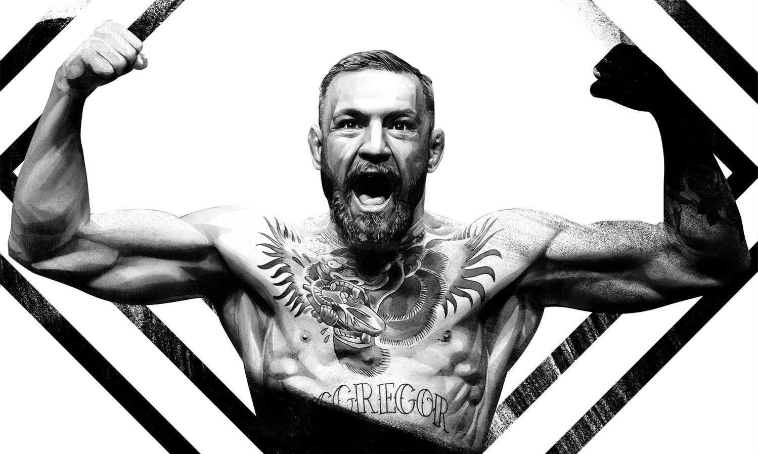 Conor McGregor by HelloVon Studio www.hellovon.com Leading sports and portrait illustrator. Illustration, contemporary, football, boxing, MMA, action, modern, motion, painting, ink, watercolour, cool, celebrity, hero, iconic