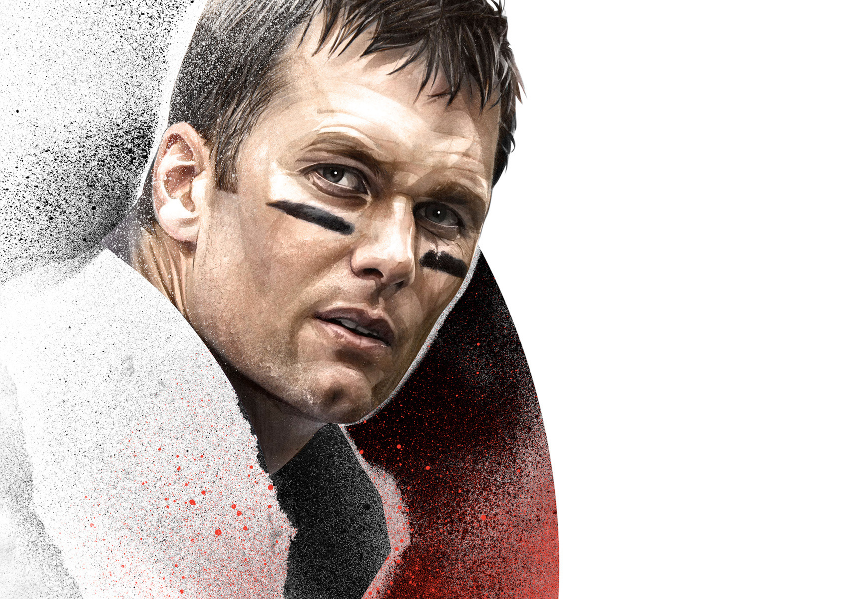 Tom Brady for ESPN by HelloVon Studio www.hellovon.com. NFL, Sport portrait illustration, American Football, contemporary, modern, painting, ink, watercolour, speed, movement, motion, celebrity, icon, hero, iconic.