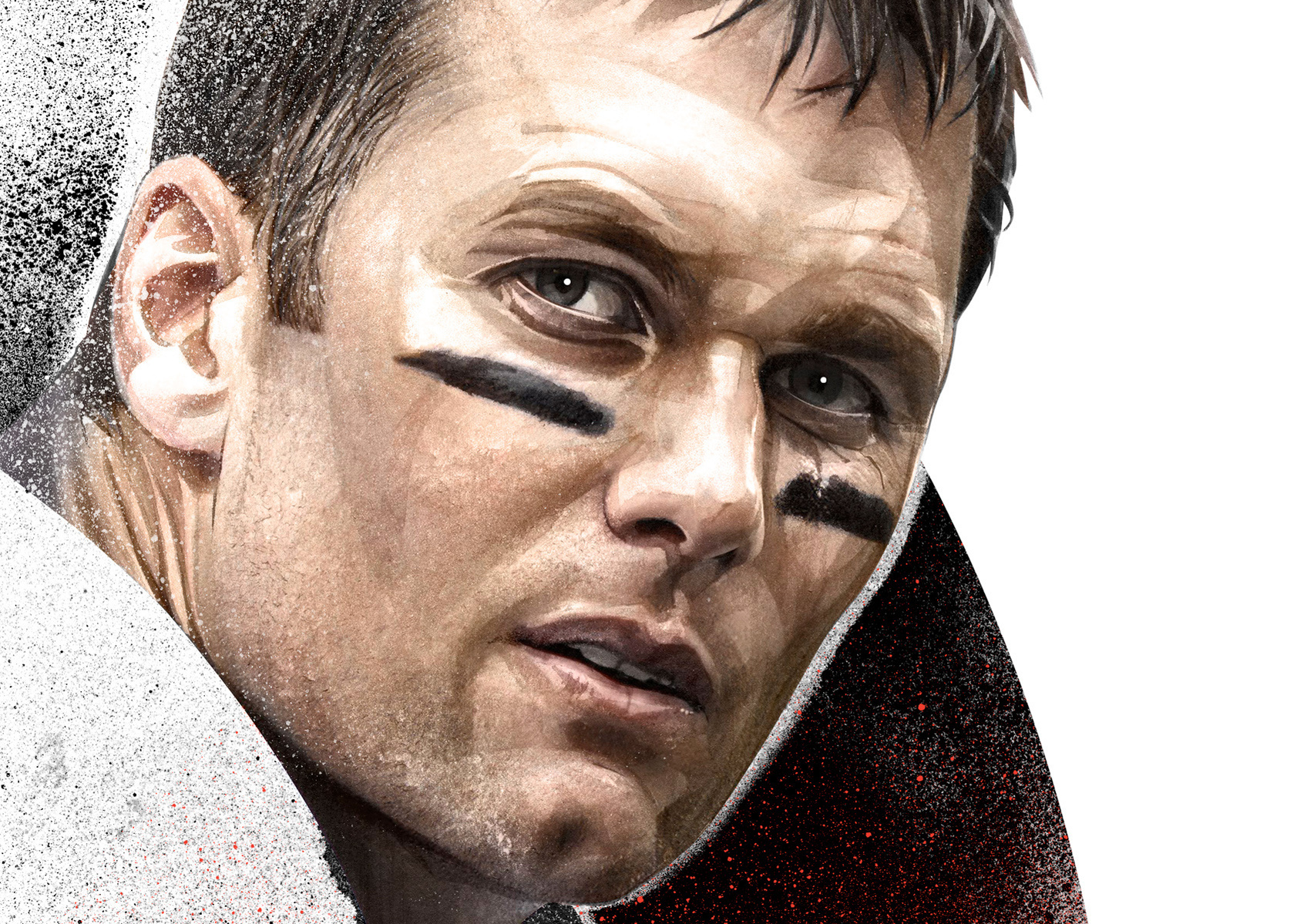 Tom Brady for ESPN by HelloVon Studio www.hellovon.com. NFL, Sport portrait illustration, American Football, contemporary, modern, painting, ink, watercolour, speed, movement, motion, celebrity, icon, hero, iconic.