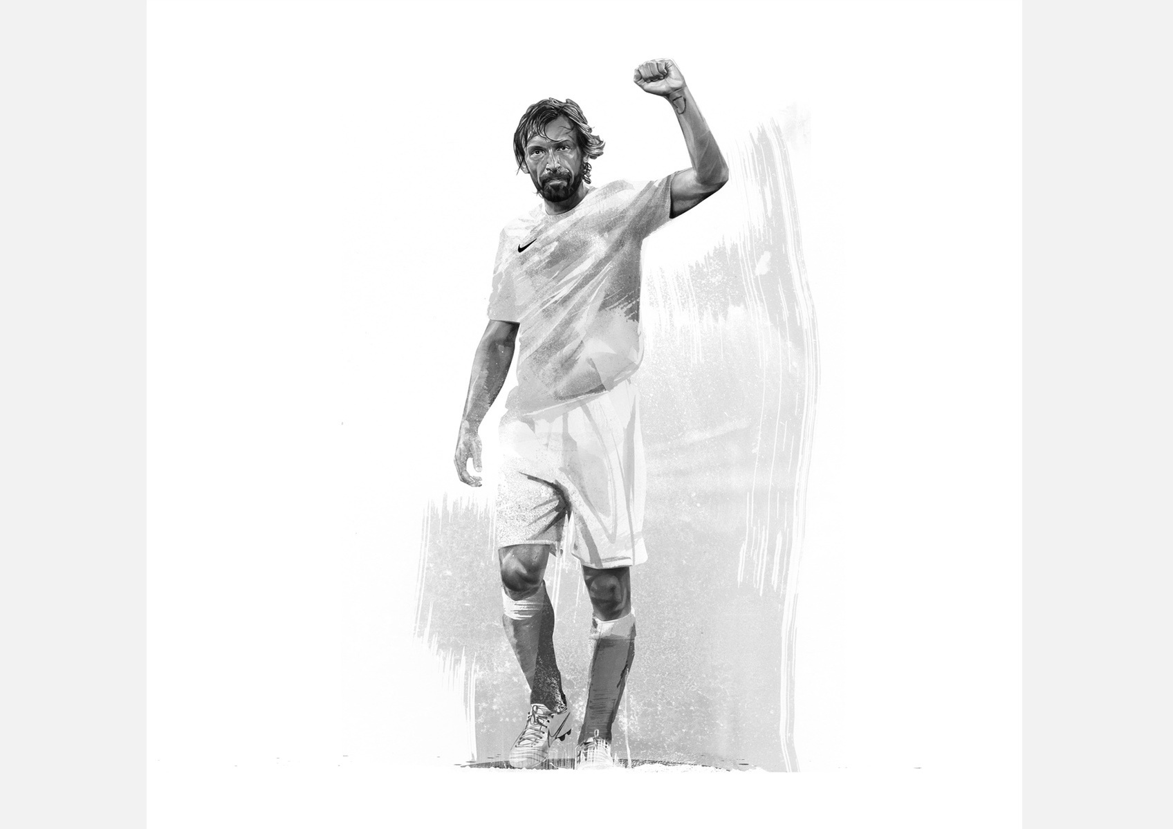 HelloVon Studio www.hellovon.com Leading sports and portrait illustrator. Nike Andrea Pirlo Tiempo Football Boot campaign. contemporary, soccor, action, modern, motion, portrait, painting, ink, watercolour, cool, celebrity,