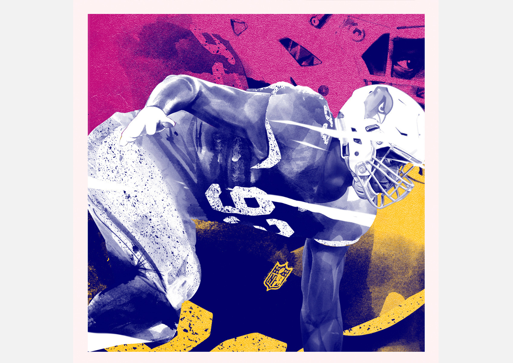 HelloVon Studio www.hellovon.com — ESPN Athletes. NFL, Sport portrait illustration, American Football, contemporary, modern, painting, ink, watercolour, speed, movement, motion, celebrity, icon, hero, iconic.