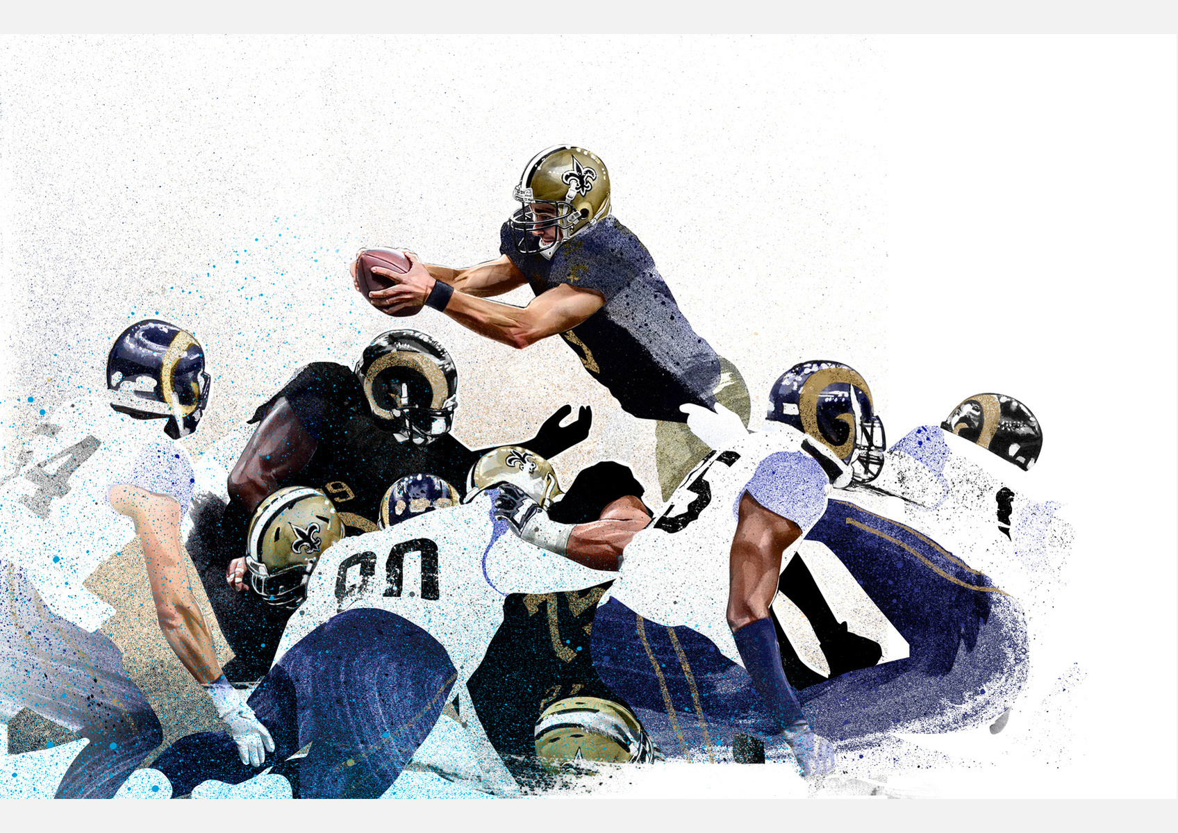 QB Sneak for ESPN by HelloVon Studio www.hellovon.com. NFL, Sport portrait illustration, American Football, contemporary, modern, painting, ink, watercolour, speed, movement, motion, celebrity, icon, hero, iconic.