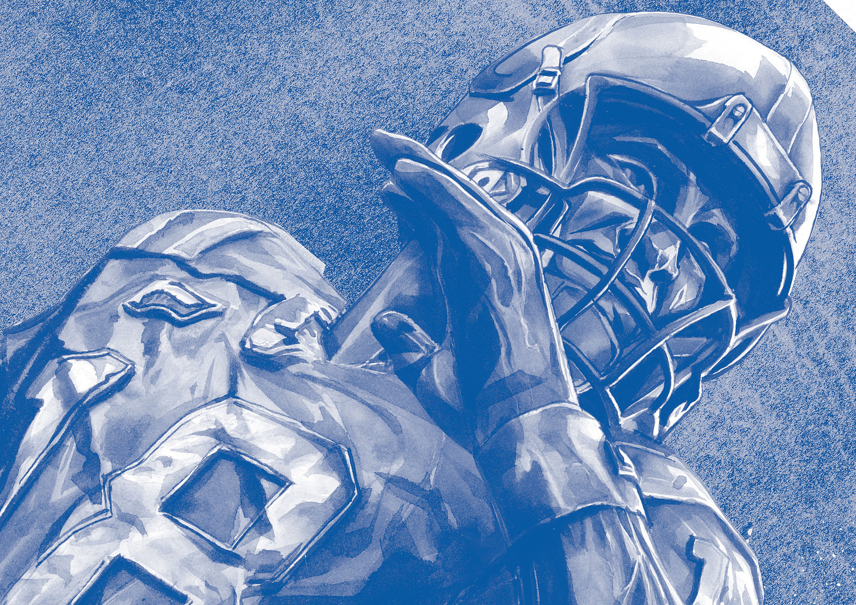 HelloVon Studio for ESPN Magazines. NFL, American football, statues, Sport portrait illustration, American Football, contemporary, modern, painting, ink, watercolour, speed, movement, motion, celebrity, icon, hero, iconic.