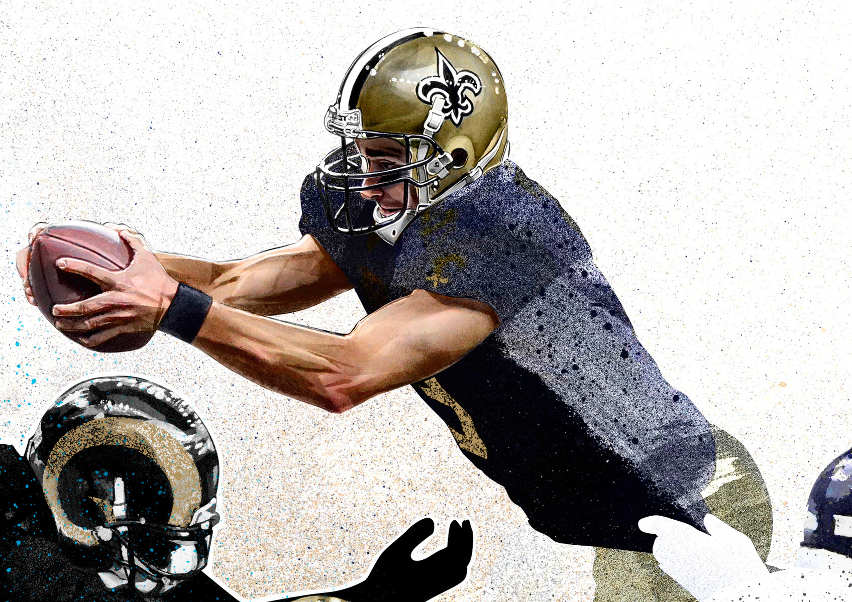 QB Sneak for ESPN by HelloVon Studio www.hellovon.com. NFL, Sport portrait illustration, American Football, contemporary, modern, painting, ink, watercolour, speed, movement, motion, celebrity, icon, hero, iconic.