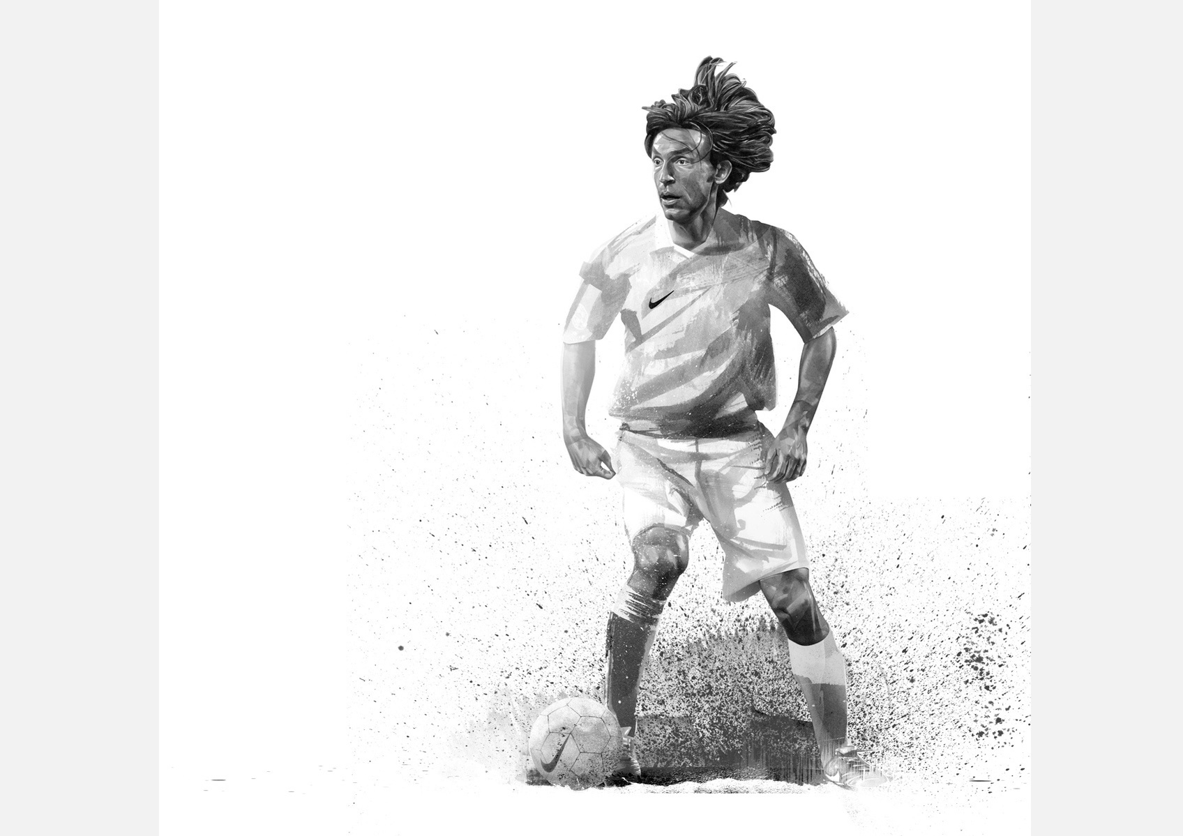 HelloVon Studio www.hellovon.com Leading sports and portrait illustrator. Nike Andrea Pirlo Tiempo Football Boot campaign. contemporary, soccor, action, modern, motion, portrait, painting, ink, watercolour, cool, celebrity,