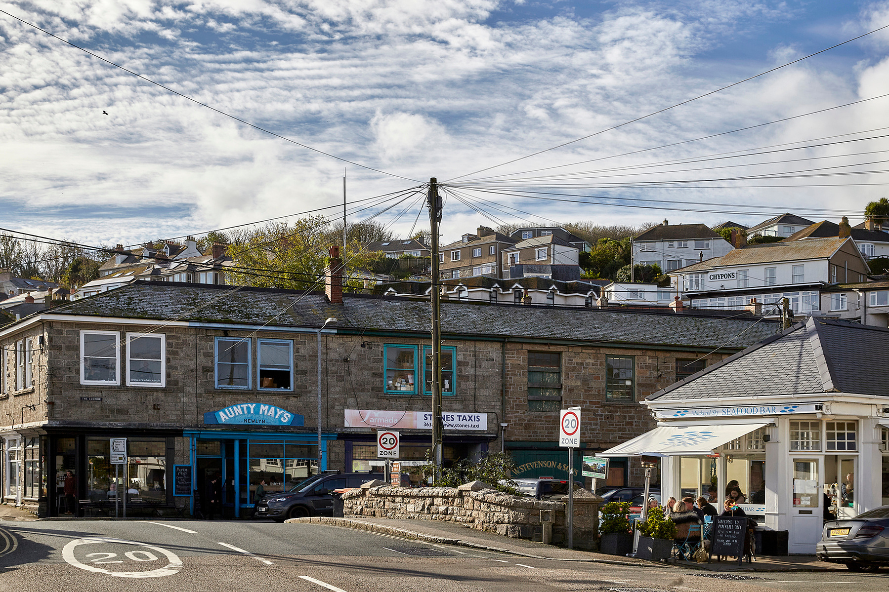 Mackerel Sky Newlyn Cornwall Seafood Bar stock photo