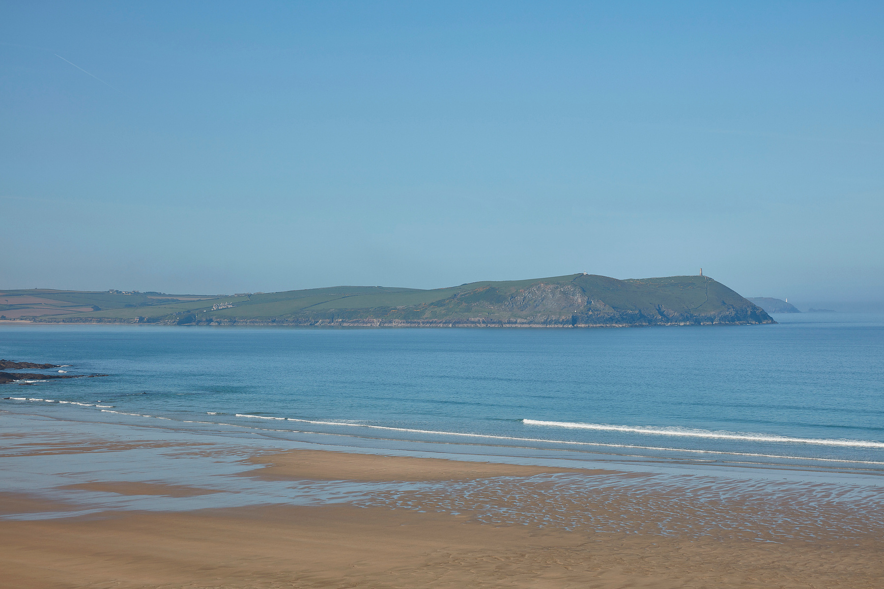 Polzeath Beach early sunny morning Cornwall Stock Photo Library Cornish Pixels