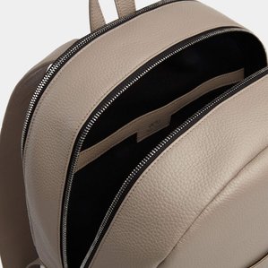 Tan leather designer backpack with metal zipper opened