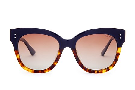 Dark blue half tortoise rim with warm lens sunglasses with white background
