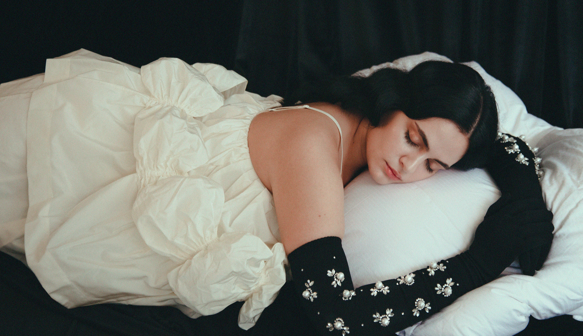 body positivity editorial photoshoot by Maria Magdalinou for vogue greece model wearing simone rocha dress and gloves
