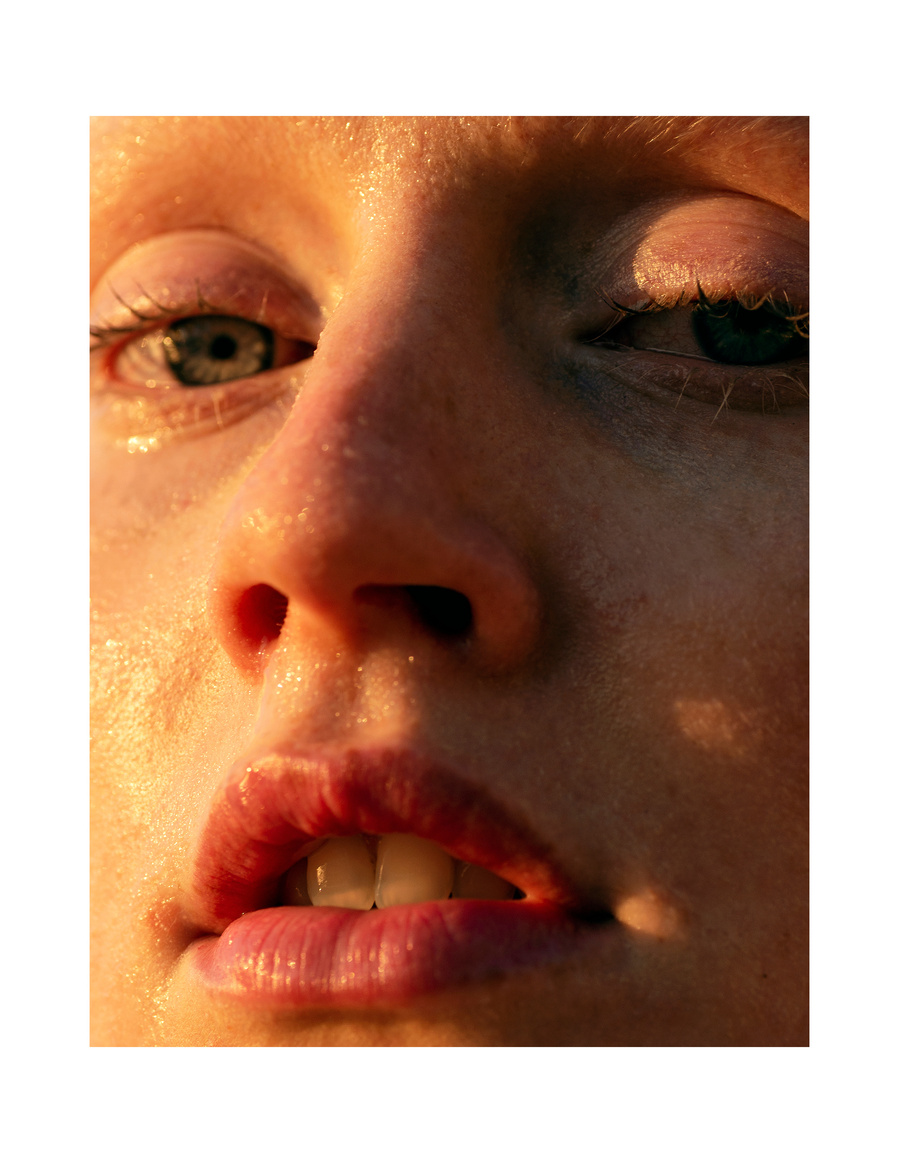 Vogue CS summer editorial in Hydra Greece  with model face close up by photographer Maria Magdalinou