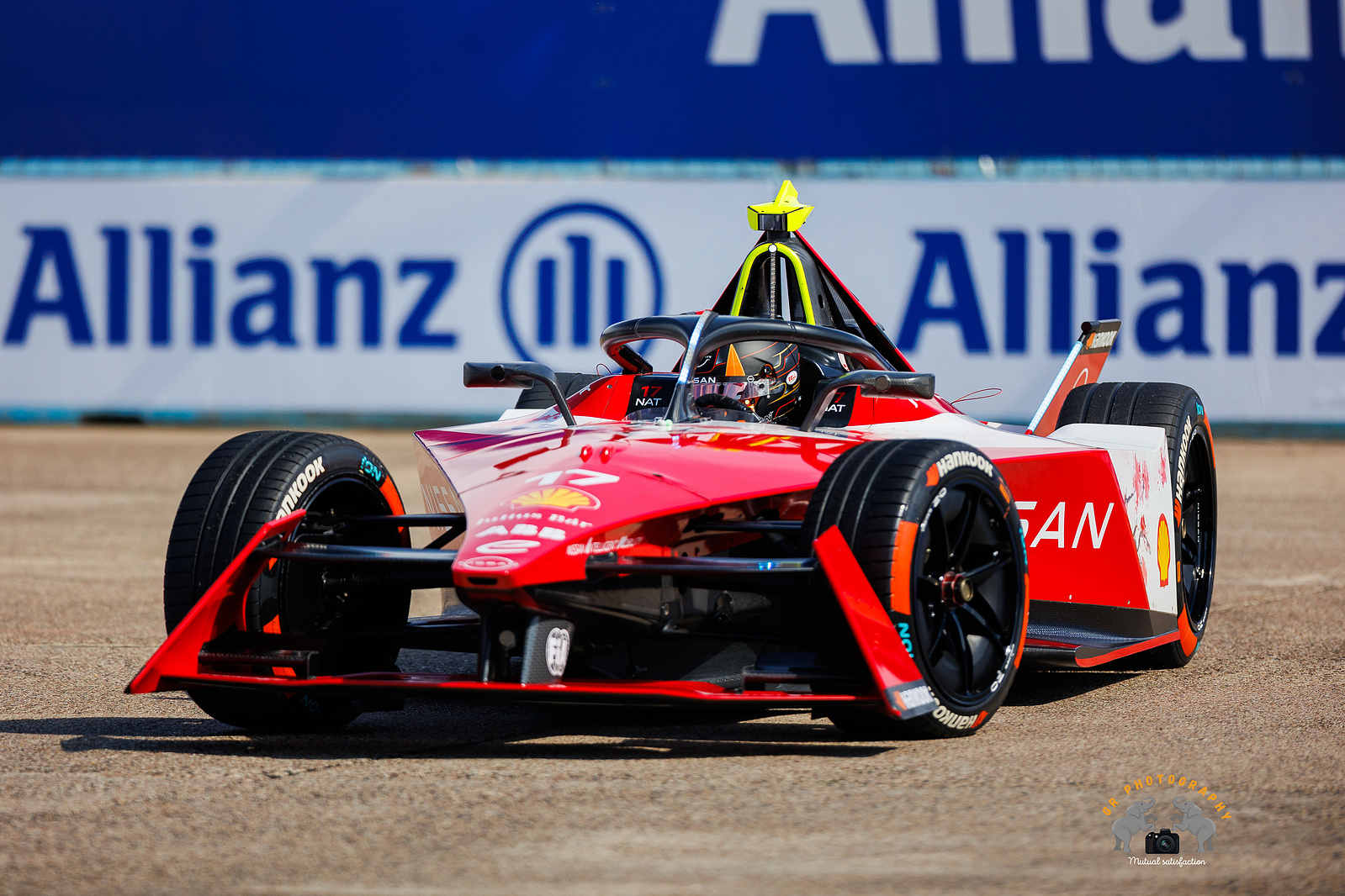 Formula E car racing at the 2023 ABB FIA Formula E world championship in Berlin, Germany