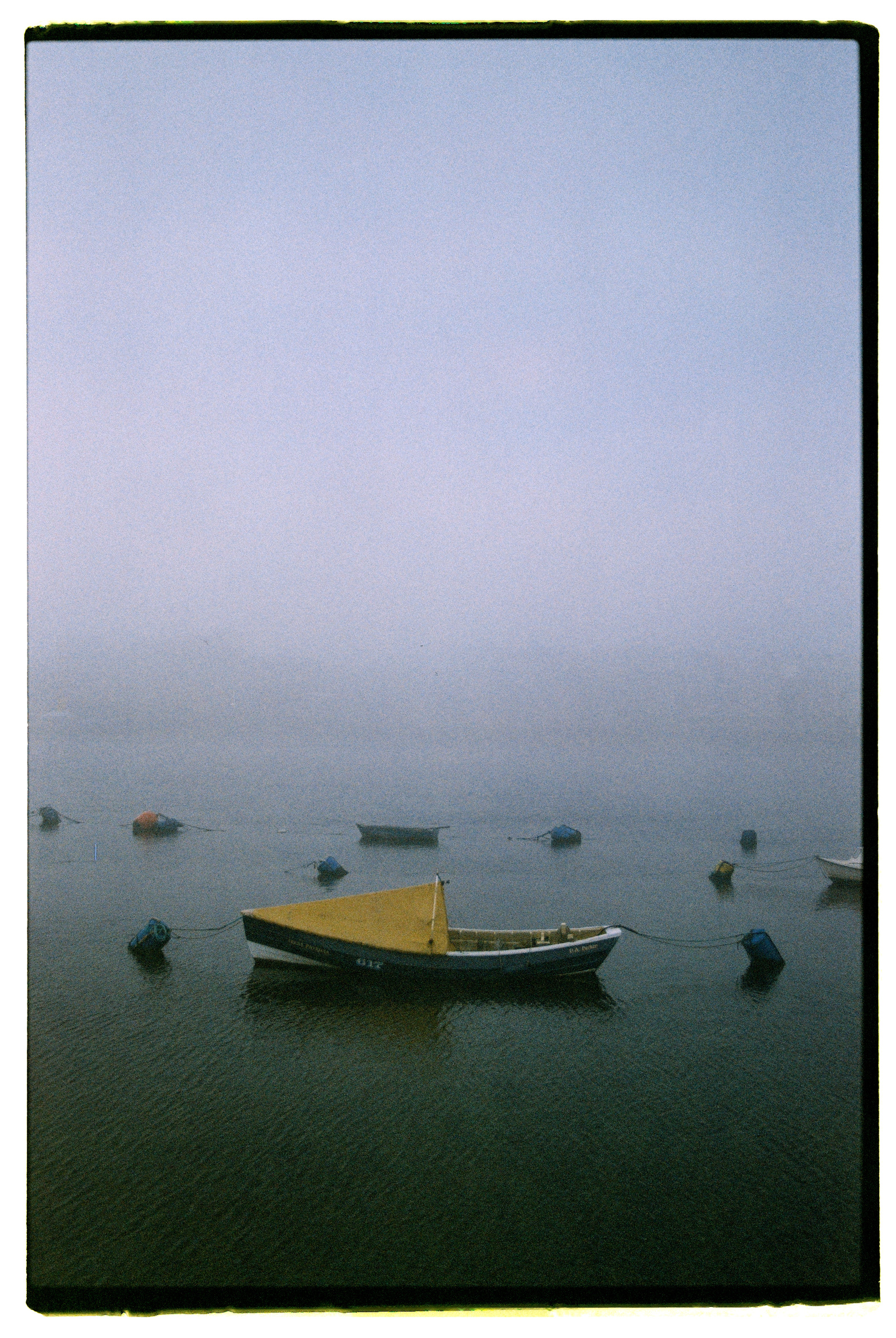 Boats parked on a foggy morning in a Newcastle South Shields bay.
