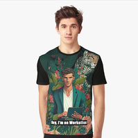 T-Shirt for workation showing young man with computer in nature.