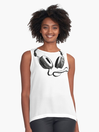 White top with Headphones Forever design in black.