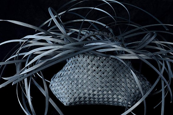 Sarah Paramor, basket, Dark Tendril Bag, corsetry boning, black, bias-plait, Rigilene, Applecross, Scotland, Worshipful Company of Basketmakers, Best Basket 2018, second prize