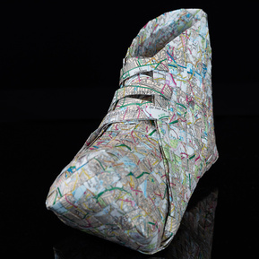 Just Walking Home: plaited map shoe, made by basketmaker Sarah Paramor, remembering Sarah Everard