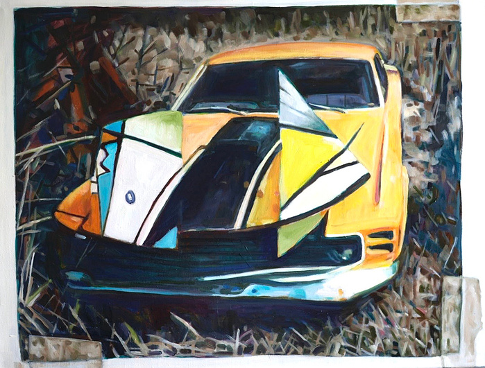 cars photorealism fineart painting wreck cars painting