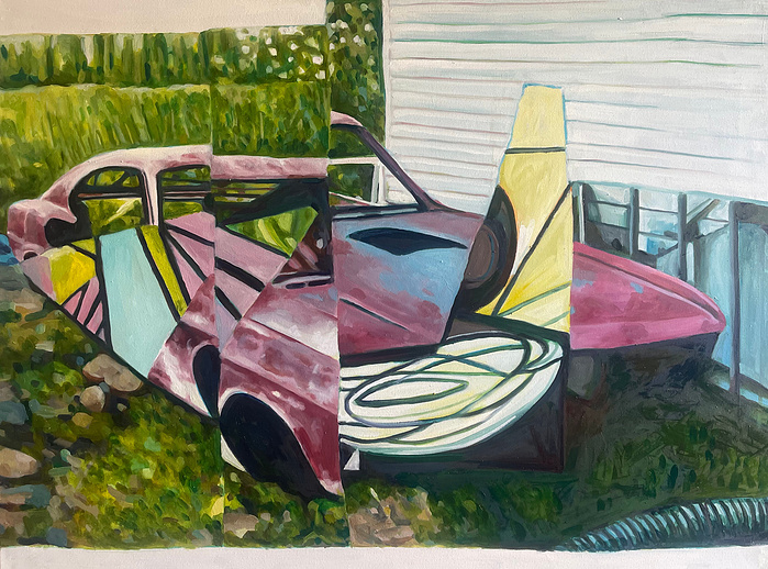 cars photorealism fineart painting wreck cars painting