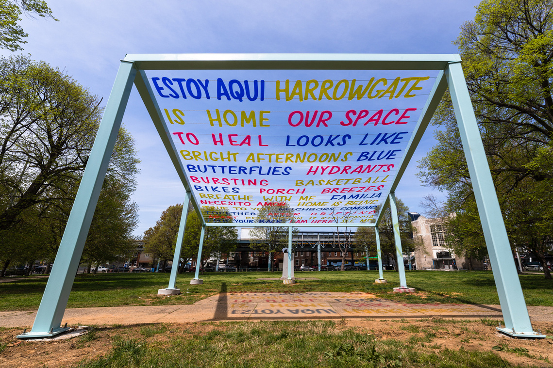 The Trust Project © 2021 City of Philadelphia Mural Arts Program / Creative Resilience Collective, Harrowgate Park, 3455 Kensington Avenue. Photo by Steve Weinik.