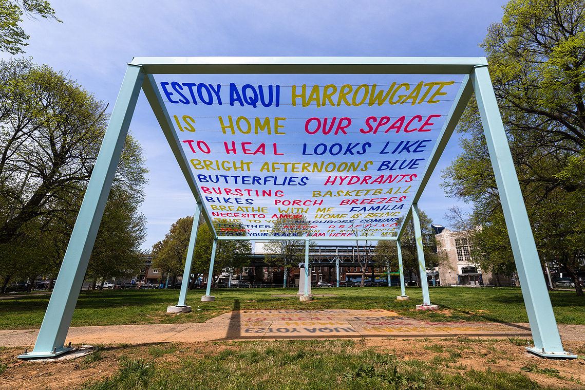 The Trust Project © 2021 City of Philadelphia Mural Arts Program / Creative Resilience Collective, Harrowgate Park, 3455 Kensington Avenue. Photo by Steve Weinik.