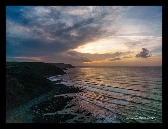 The Atlantic coast of North Cornwall. An aerial image of Wanson Beach near Bude.