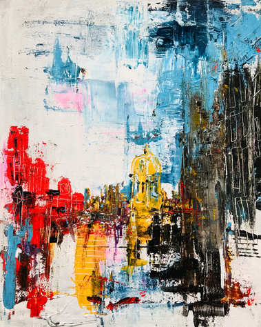 Hoxton sky line. Inspired by urban sketches in East London. Acrylic on canvas