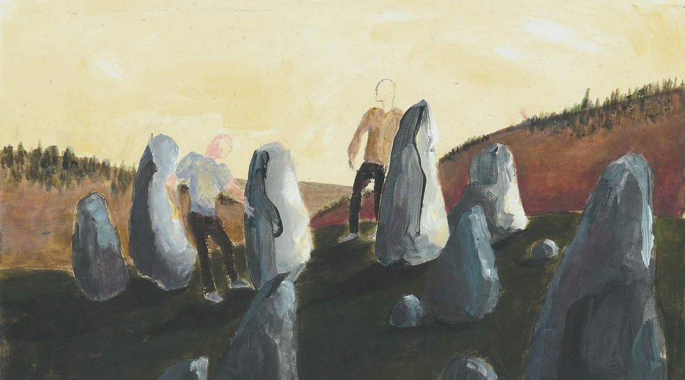 Rocks, acryclic on paper by Miriam Galea