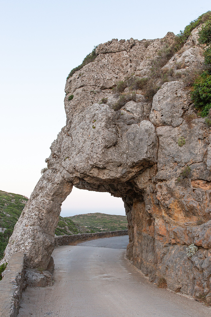 The stone archway on the road to Myrtidiodissa Kythira Greece