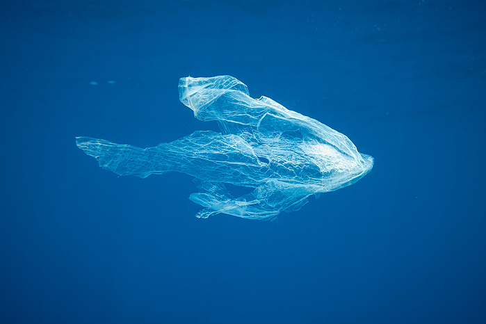 Plastic bag floating in the Ionian Sea Greece
