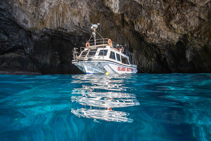 Glass Bottom Boat in the caves of Hytra with Captain Spiros Kythira Greece