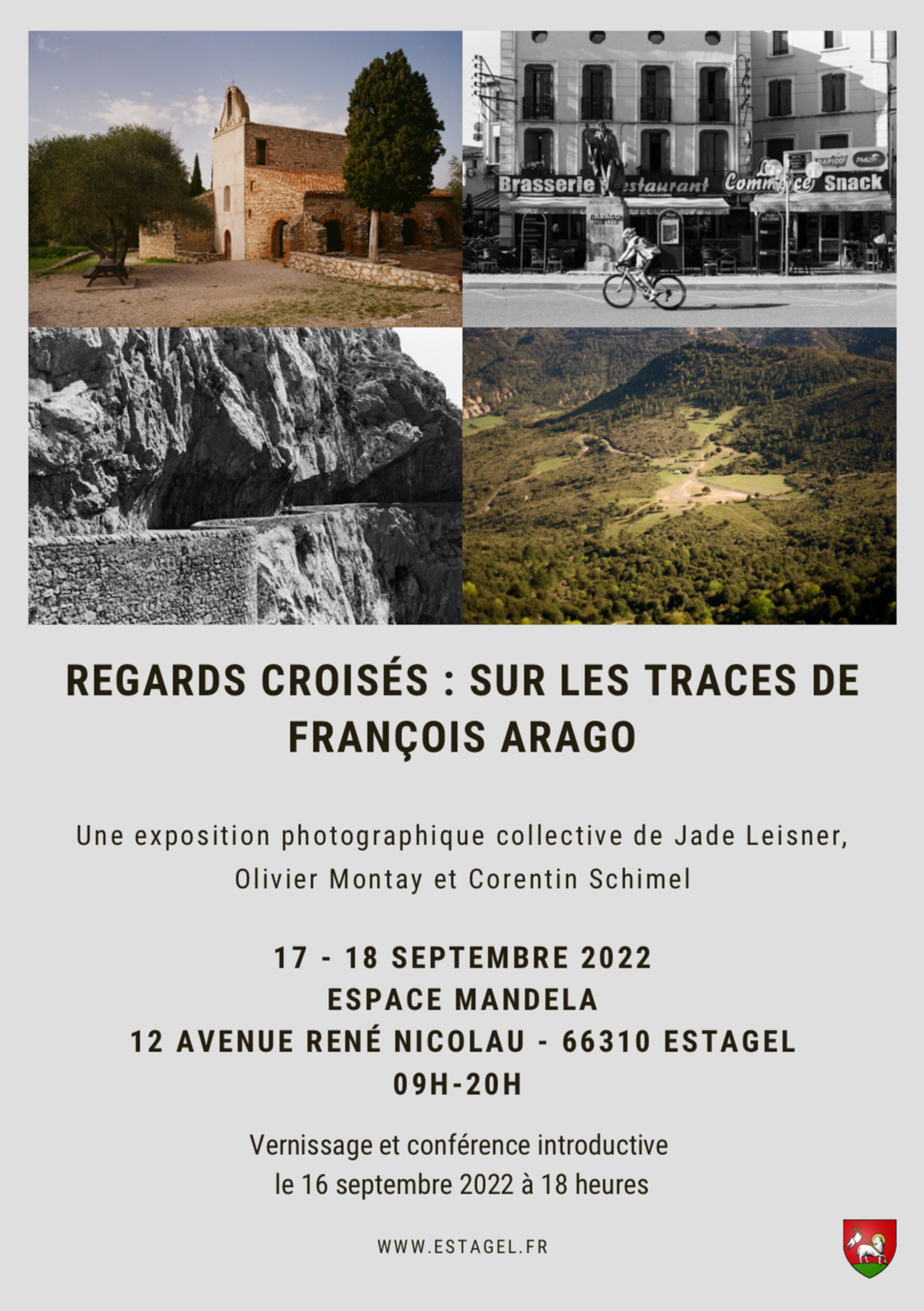 Poster announcing the "Regards croisés : sur les traces de François Arago" exhibition at Estagel, 17th and 18th of September 2022