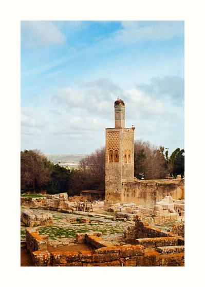 Fine Art print edition of 7 signed & numbered. 50x70 or 30x40 cm on Hahnemühle Bright White paper. Olivier Montay photographer. Old minaret, Abou El Hassan, ruins of a roman city. Morocco. Film photography