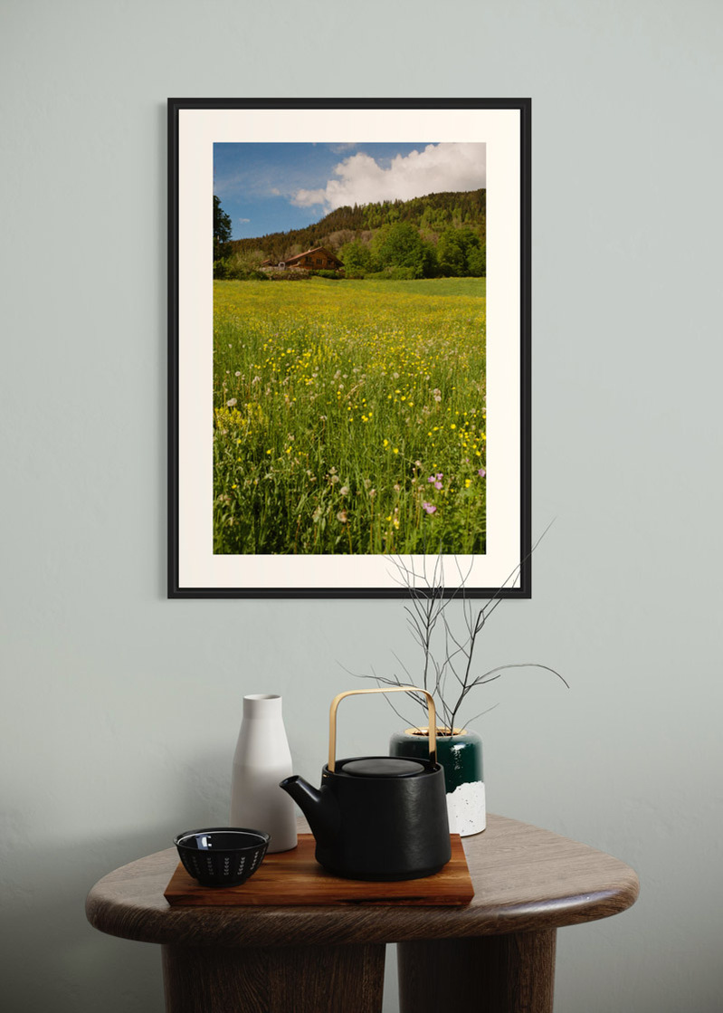 Saint Jean de Sixt#01. Fine art print. Large format 50x70cm hung above a coffee table. Teapot and candles. Photograph
Tirage d’art. Grand format 50 par 70 centimètres accroché au mur au-dessus d’une table basse. Photographie