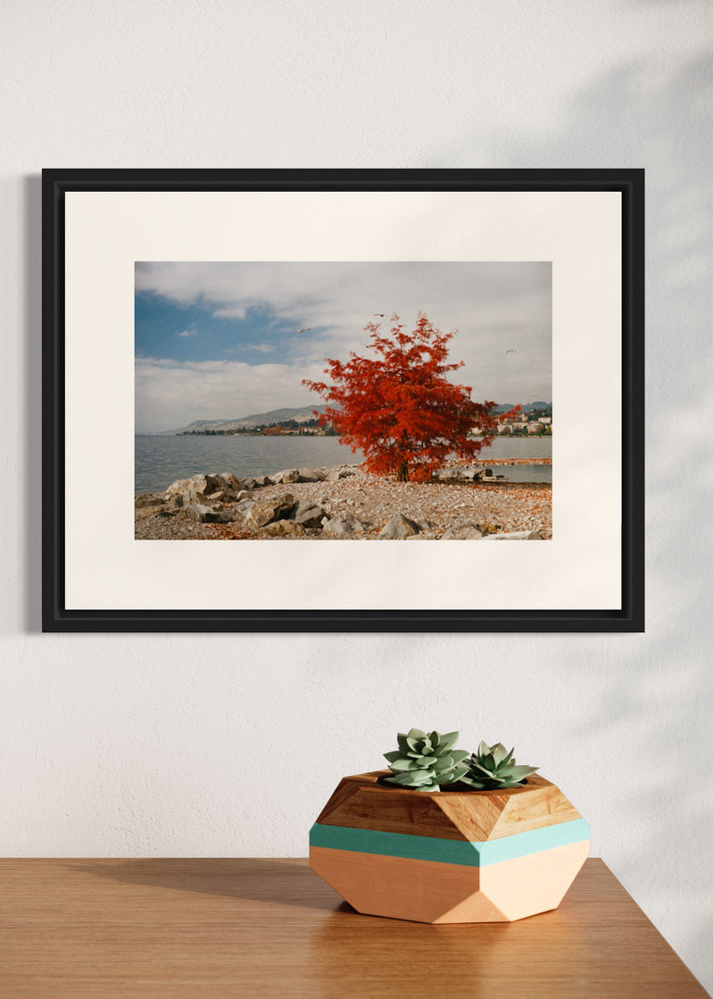 Switzerland#01. Fine art print. Small 30x40 format hung on a wall above a sideboard with a small vase. Photograph.
Tirage d’art. Petit format 30 par 40 centimètres accroché au mur au-dessus d’un buffet. Photographie.