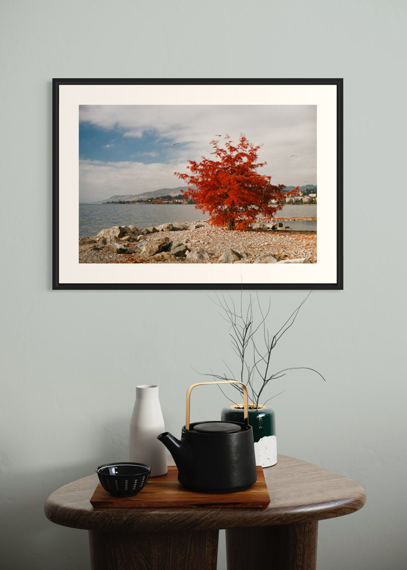 Switzerland#01. Fine art print. Large format 50x70cm hung on a wall above a coffee table. Teapot and candles. Photograph
Tirage d’art. Grand format 50 par 70 centimètres accroché au mur au-dessus d’une table basse. Théière et bougies. Photographie
