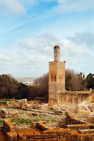 Crowned by stork nests, the old minaret constructed by Abou El Hassan overlooks ruins of the ancient Roman city of Chellah, Morocco, 2020
Couronné de nids de cigognes, un vieux minaret surplombe les ruines de l'ancienne cité romaine Le Chellah, Maroc