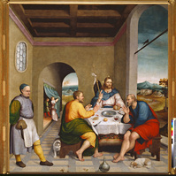 Nel dipinto, Jacopo Bassano adotta un approccio diverso rispetto ad altre rappresentazioni più tradizionali dell'"Ultima Cena". Invece di presentare la scena in un ambiente sacro e solenne, Bassano colloca gli apostoli e Gesù attorno a un tavolo