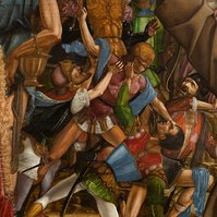 people in Italy  Pala delle tre croci  Crocifissione con San Girolamo e San Francesco  alla Galleria Estense  Modena,Italia  a story between religion and renaissance